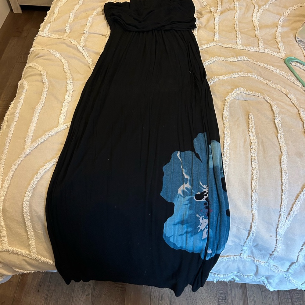 Moa Moa Black Strapless Maxi Dress with Blue Floral Accent - Picture 2 of 8